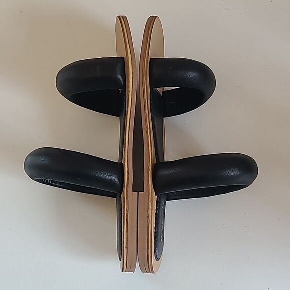 Anthropologie Pilcro Double Puff Strap Black Leather Slide Sandals Size 6 - Picture 8 of 14